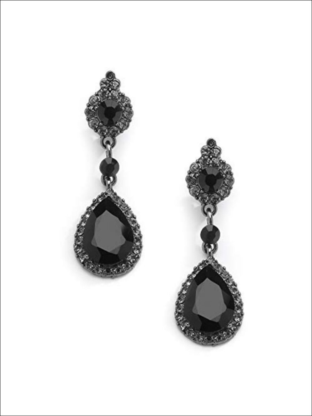 Crystal Teardrop Dangle Earrings Hematite Plated for Brides Prom